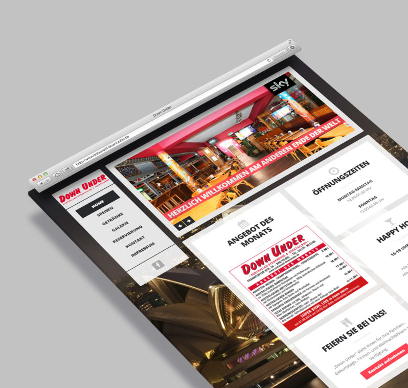 Homepage Restaurant Down Under - Webdesign